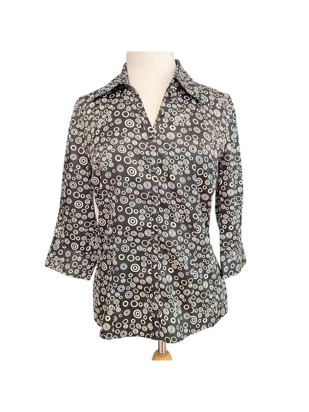 MOFFI International NWT black white blouse circles patterns 3/4 sleeves, button